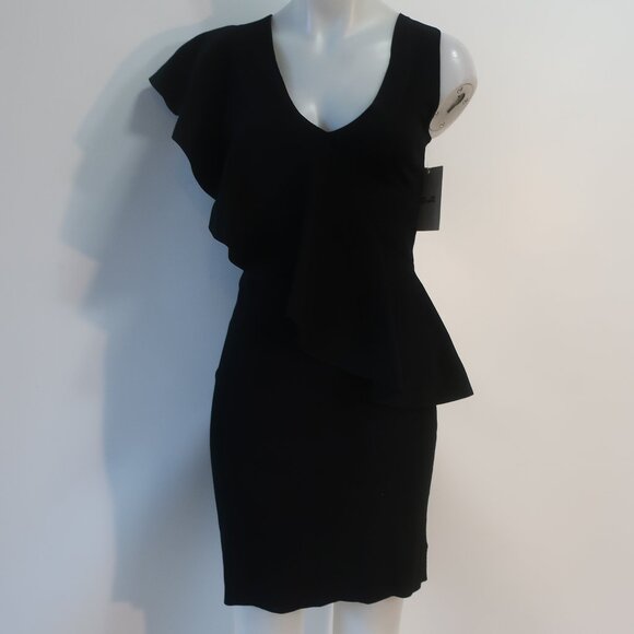 NWT Womens Diane Von Furstenberg Black Draped Jersey Cocktail Dress 10 P - Picture 1 of 8